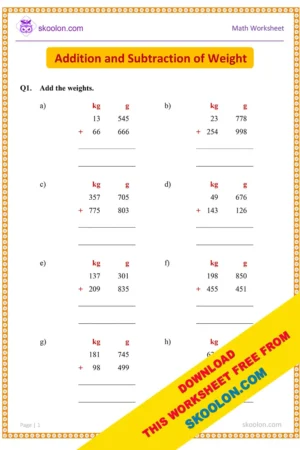 Addition and Subtraction of Weight | Weight Worksheet | Math Worksheet for Grade 3