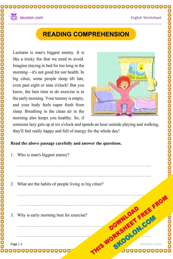 Reading Comprehension for Grade 3 with questions | Passage Comprehension