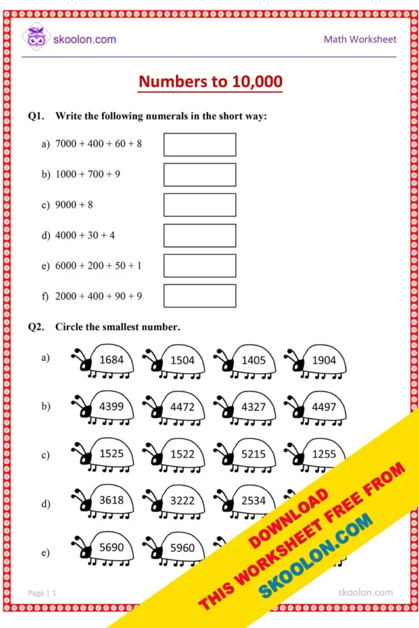 4 digits | math worksheet for class 3 | large numbers worksheet for class 3