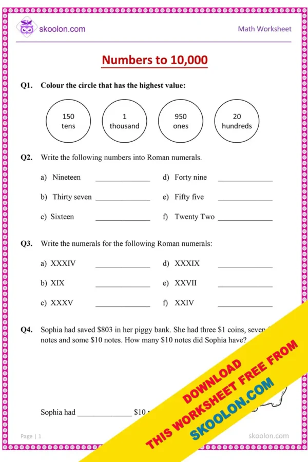 4 digits | math worksheet for class 3 | large numbers worksheet for class 3
