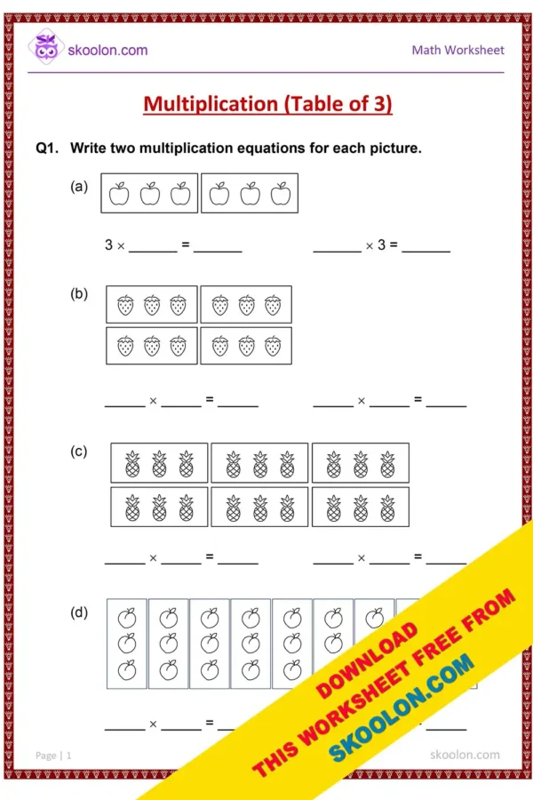 Multiplication Table of 3 || multiplication sums || multiplication worksheet
