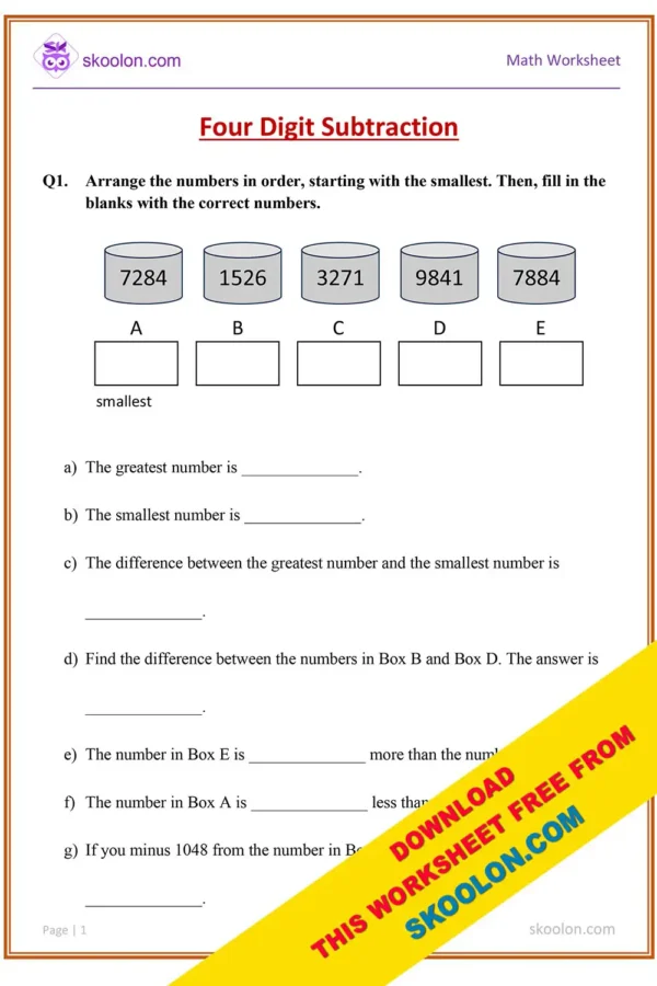 Four digit subtraction worksheet || subtraction worksheet for grade 3