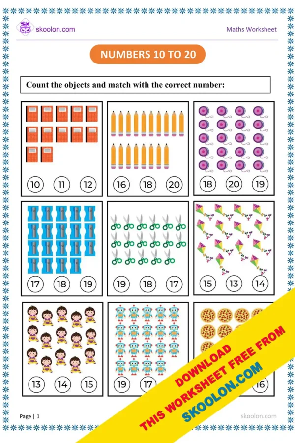 Numbers 1 to 20 Worksheet for Kindergarten || kindergarten counting worksheets 1 20