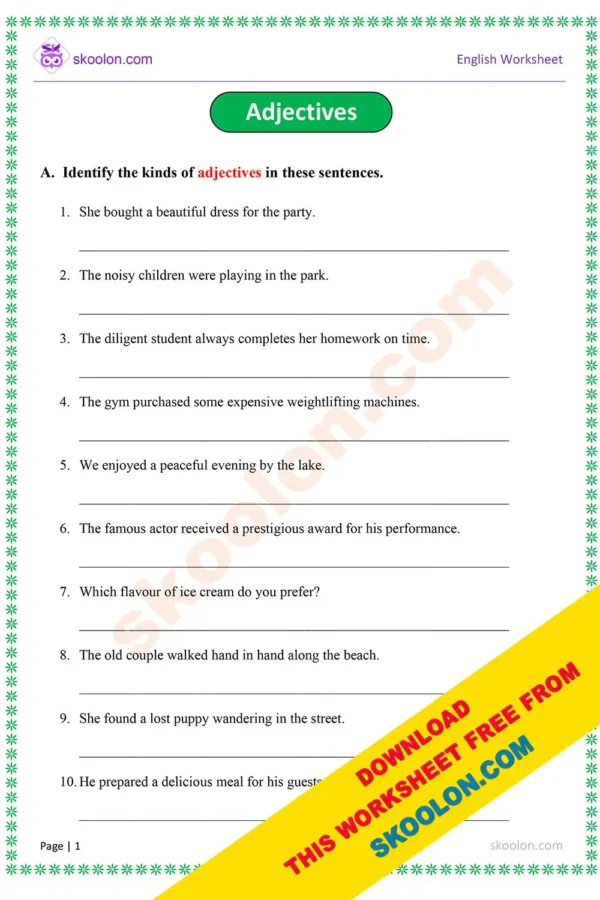 Adjectives Worksheet for Grade 5 with Answers