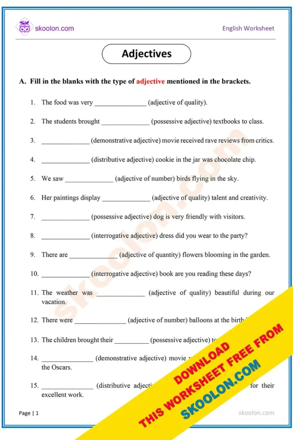 Adjectives Worksheet for Grade 5 with Answers