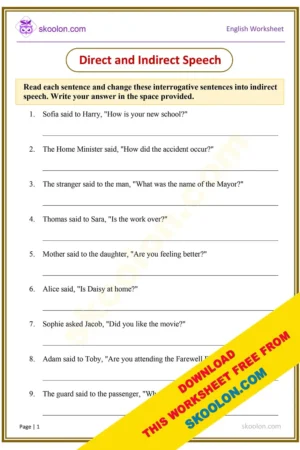 Direct and Indirect Speech worksheet with answers for Class 5