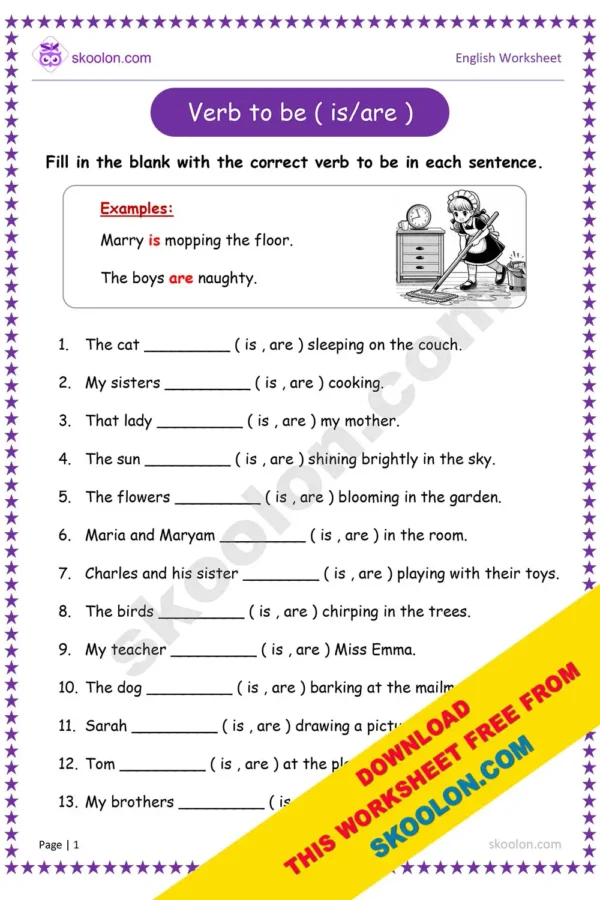 Verb to be Worksheet for Grade 1