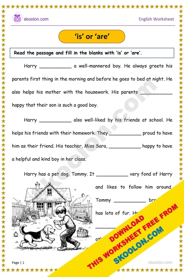 English Grammar - Using Is or Are Worksheet || Cloze Passage