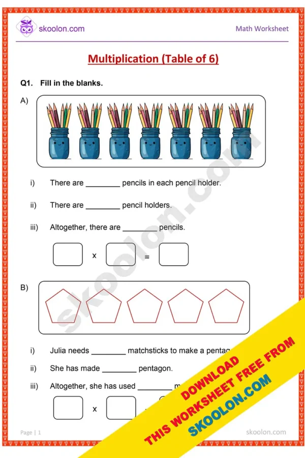 Multiplication Worksheet for Grade 3 || Multiplication Table of 6