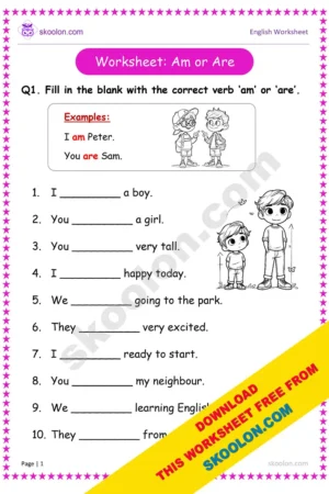 Verb to be Worksheet for Grade 1 || is am are worksheet