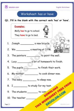 Use of has and have worksheets for Grade 1