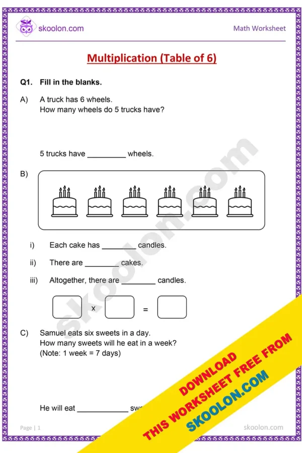 Multiplication Worksheet for Grade 3 || Multiplication Table of 6