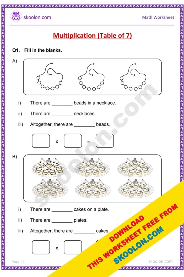 Multiplication Worksheet for Grade 3 || Multiplication Table of 7