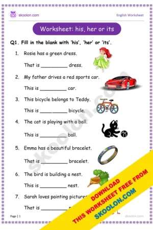 english grammar for kids || his her its worksheet for KG